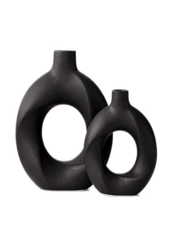 Zagxuade Black Ceramic Vase Set of 2,Matte Modern Nordic Boho Home Decor for Living Room,Bedroom,Wedding Table - Image 2